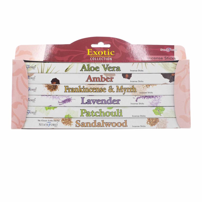 Kit incienso Stamford Exótico - Aloe Vera, Ambar, Incienso & Mirra, Lavanda, Patchouli y Sandalo-STAMFORD INCENSE-HOSTENATURA