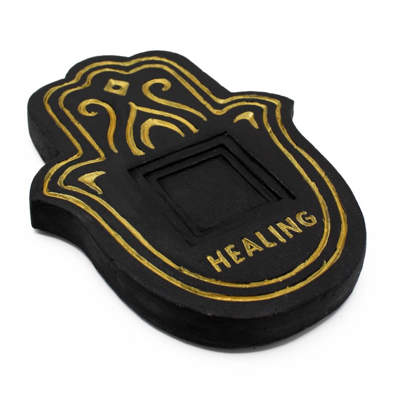 Healing Plate for Incense - Black and Gold Lava Stone-INCENSE BURNERS-HOSTENATURA