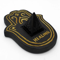 Healing Plate for Incense - Black and Gold Lava Stone