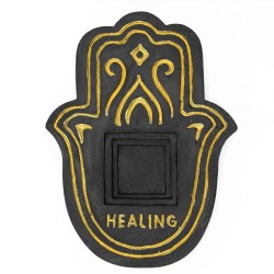 Healing Plate for Incense - Black and Gold Lava Stone