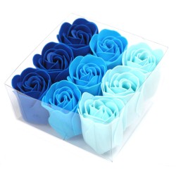 Lot de 9 Fleurs de Savon - Roses Bleues