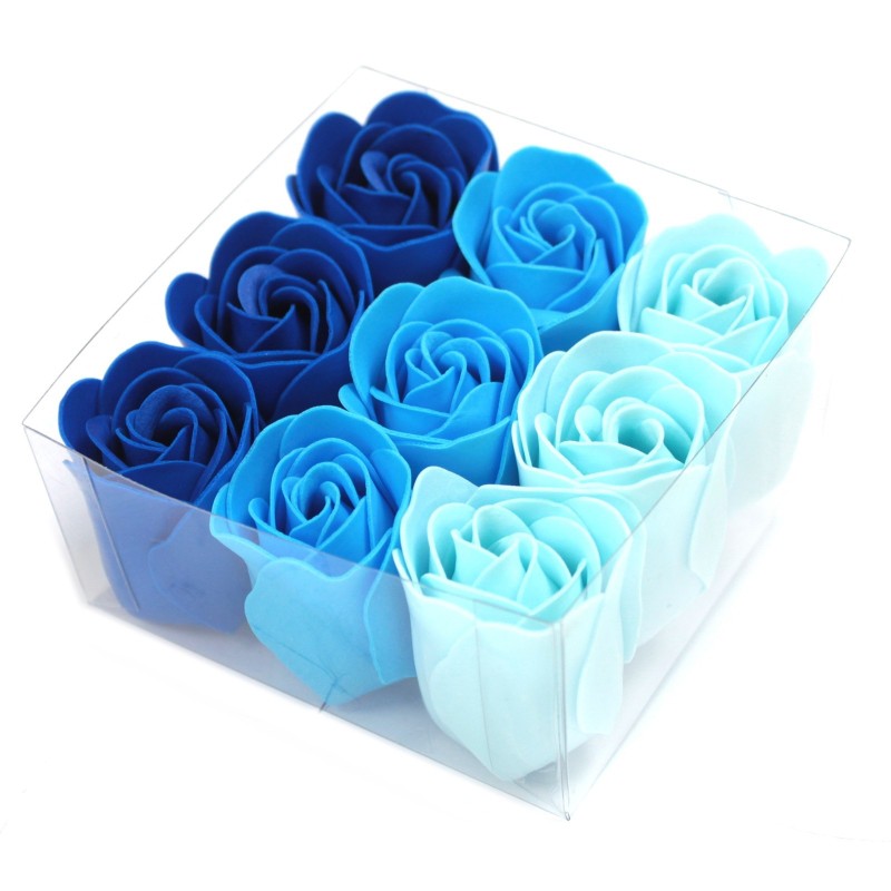 Set de 9 flores de Jabón - rosas azul-KWIATY MYDŁOWE-HOSTENATURA