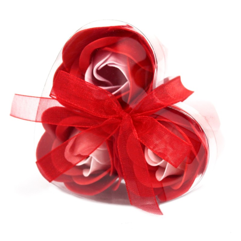 Set di 3 scatole a cuore con fiori di sapone - Rose rosse-FIORI DI SAPONE-HOSTENATURA