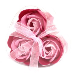 Set of 3 Heart Box Soap Flowers - Pink Roses