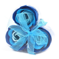 Set of 3 Heart Box Soap Flowers - Blue Roses