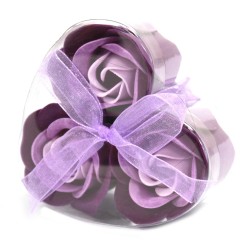 Set of 3 Heart Box Soap Flowers - Lavender Roses