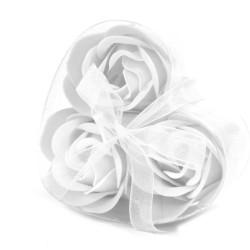 Set of 3 soap flowers heart box - white roses