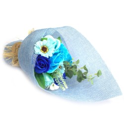 Bouquet de fleurs de savon - bleu - 35x17x10cm