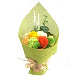 Buchet de flori de sapun - galben verde - 30x17x10cm