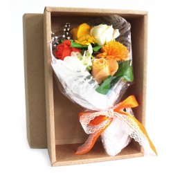 Bouquet fleurs savon en boîte - orange - 25x13x6cm