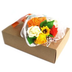 Bouquet fleurs savon en boîte - orange - 25x13x6cm