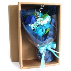 Soap flower bouquet in box - blue - 25x13x6cm