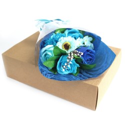 Bouquet flors sabó en caixa - blau - 25x13x6cm