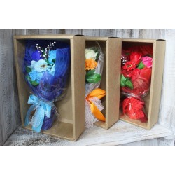 Soap flower bouquet in box - blue - 25x13x6cm