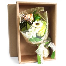 Bouquet flores jabón en caja - verde - 25x13x6cm