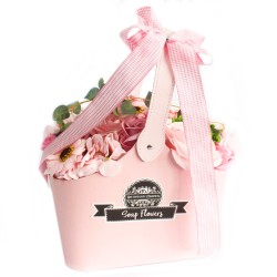 Basket bouquet of soap flowers - pink - 30x20x12cm