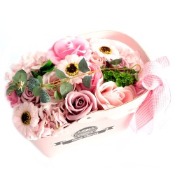 Basket bouquet of soap flowers - pink - 30x20x12cm