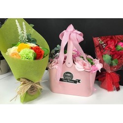 Basket bouquet of soap flowers - pink - 30x20x12cm