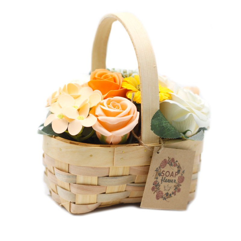 Bouquet de corbeille en osier - orange moyen - Savon-FLEURS DE SAVON-HOSTENATURA