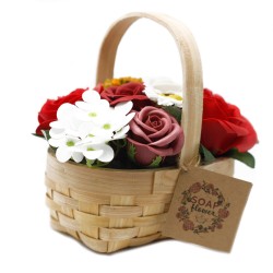 Wicker basket bouquet - red med - Soap