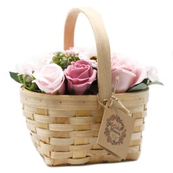 Bouquet de panier en osier - grand rose - Savon