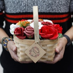 Bouquet de panier en osier - grand rose - Savon