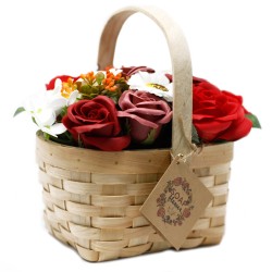 Wicker basket bouquet - large red - Soap