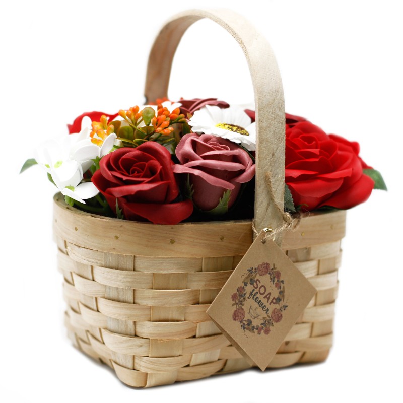 Wicker basket bouquet - large red - Soap-SOAP FLOWERS-HOSTENATURA