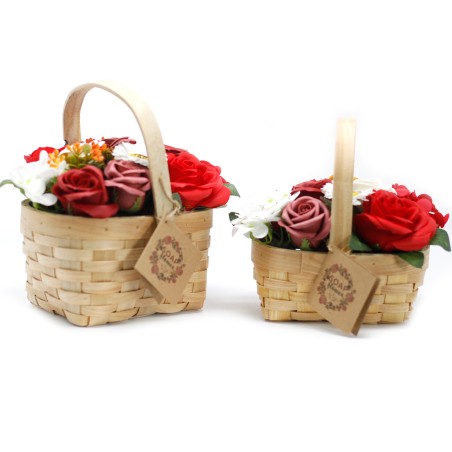 Boeket in rieten mand - groot rood - Zeep