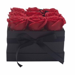 Caixa de Regalo - Flor de Xabón 9 Rosas vermellas - cadrada