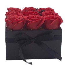 Caixa de Regalo - Flor de Xabón 9 Rosas vermellas - cadrada