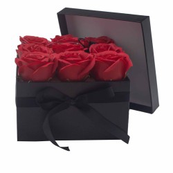 Caixa de Regalo - Flor de Xabón 9 Rosas vermellas - cadrada