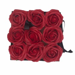 Caixa de Regalo - Flor de Xabón 9 Rosas vermellas - cadrada