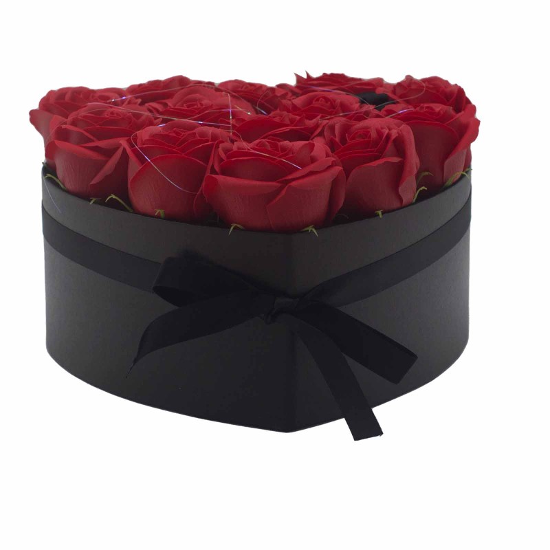 Caja de Regalo - Flor de Jabón 13 Rosas rojo - corazon-ZEEPBLOEMEN-HOSTENATURA