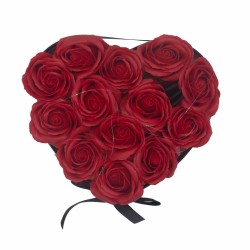 Caixa de agasallo - Flor de xabón 13 rosas vermellas - corazón