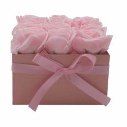 Caixa de Regalo - Flor de Xabón 9 Rosas Rosas - cadrada