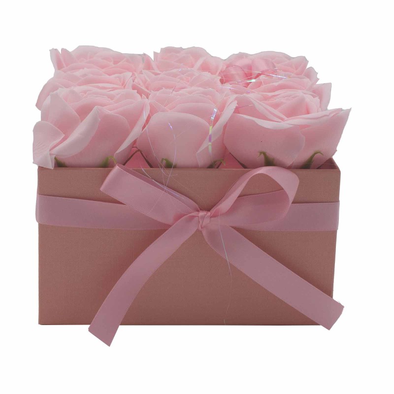 Caja de Regalo - Flor de Jabón 9 Rosas Rosas - cuadrado-FLORES DE JABÓN-HOSTENATURA