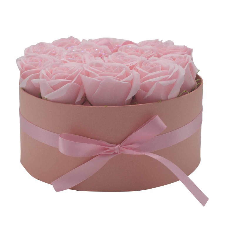 Caja de Regalo - Flor de Jabón 14 Rosas Rosas - ronda-ソープフラワー-HOSTENATURA