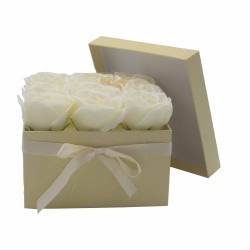 Caixa de Regalo - Flor de Xabón 9 Rosas Crema - cadrada