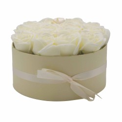 Caixa de Regalo - Flor de Xabón 14 Rosas Crema - redonda