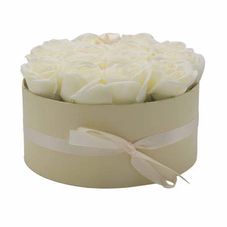 Geschenkbox - Seifenblume 14 Rosen Creme - rund