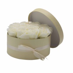 Caixa de Regalo - Flor de Xabón 14 Rosas Crema - redonda