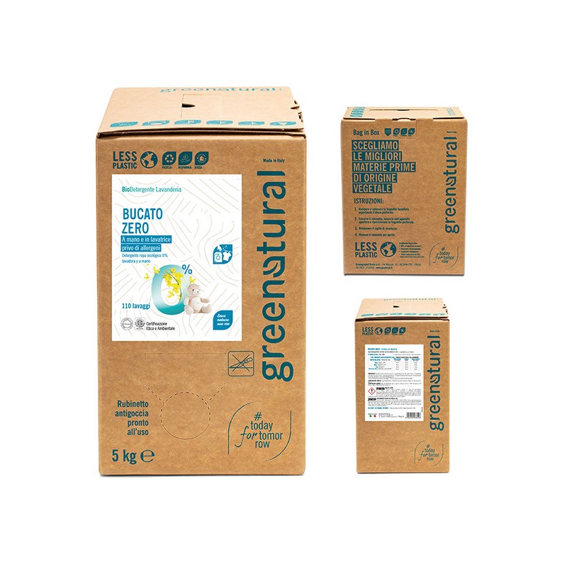 HAND AND WASHING MACHINE DETERGENT ZERO 5KG ECO-FRIENDLY BAG IN BOX GREENNATURAL-ECOLOGICAL CLEANING-HOSTENATURA