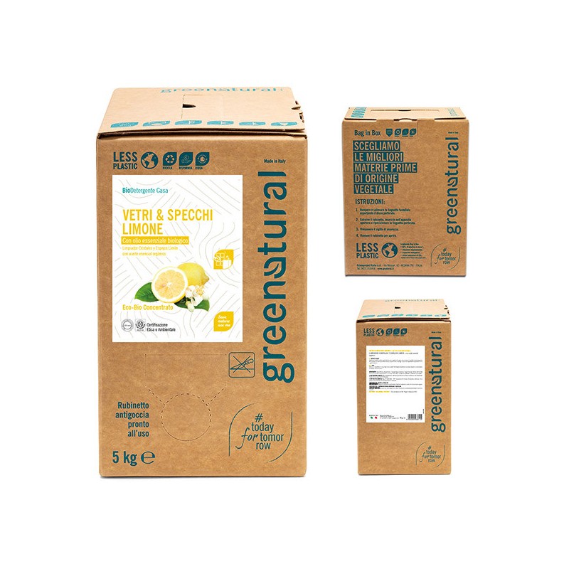 MIRROR AND GLASS DETERGENT 5KG ECO-FRIENDLY BAG IN BOX GREENNATURAL-ECOLOGICAL CLEANING-HOSTENATURA