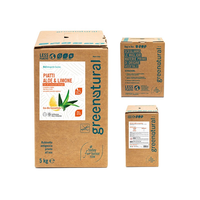 ALOE GESCHIRRSPÜLMITTEL 5 KG UMWELTFREUNDLICHER BEUTEL IN BOX GRÜNNATUR-ÖKOLOGISCHE REINIGUNG-HOSTENATURA