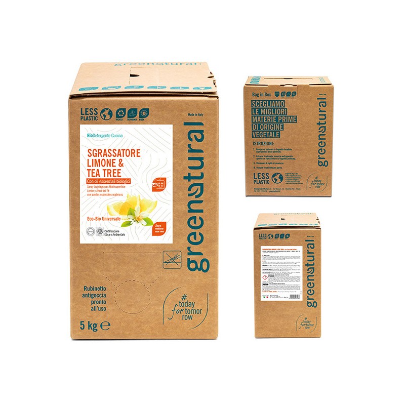 DETERGENTE SGRASSANTE LIMONE E TEA TREE 5KG BUSTA ECOLOGICA IN SCATOLA VERDE NATURALE-PULIZIA ECOLOGICA-HOSTENATURA