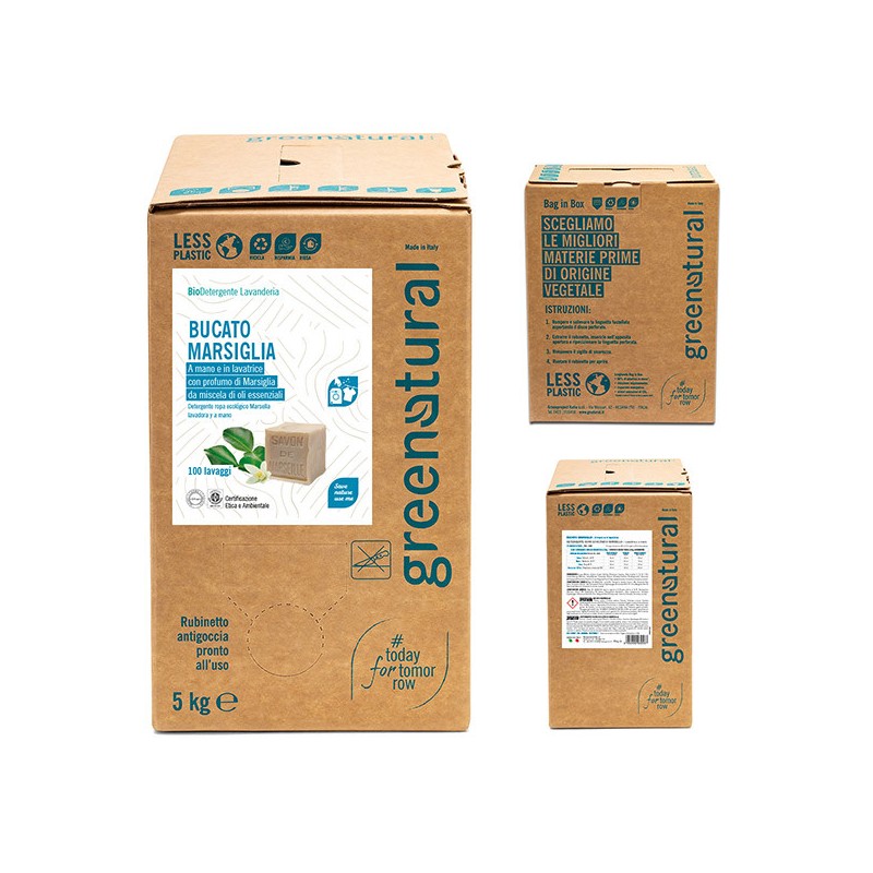 MARSEILLA HAND- EN WASMACHINEWASMIDDEL 5KG ECOLOGISCH BAG IN BOX GROENNATURAL-ECOLOGISCH REINIGING-HOSTENATURA