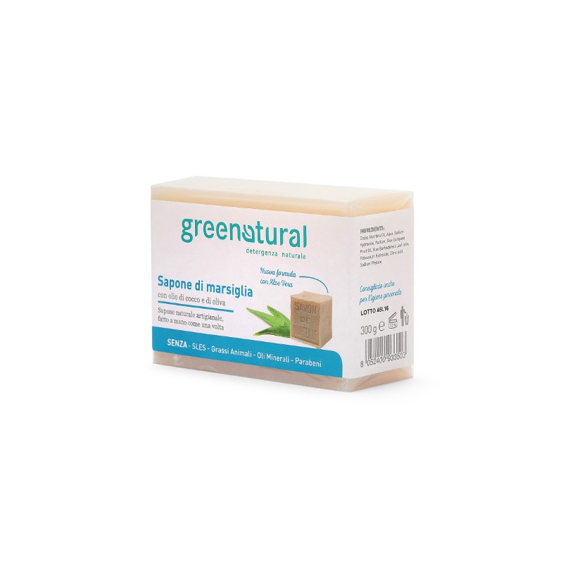 PASTILLA DE SABÓ DE MARSELLA ALOE 300 GR ECOLÒGIC GREENNATURAL-NETEJA ECOLÒGICA-HOSTENATURA