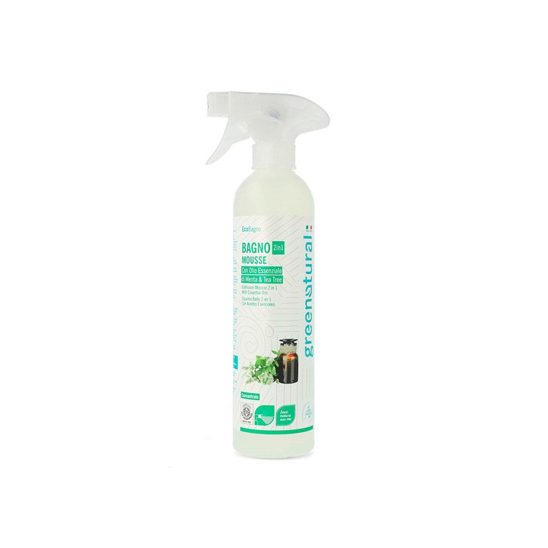 2 IN 1 BATHROOM MOUSSE MINT TEA TREE SANITIZER 1 LITER ORGANIC GREENNATURAL-ECOLOGICAL CLEANING-HOSTENATURA