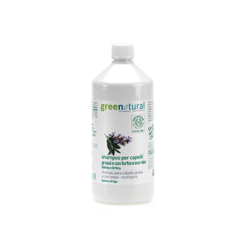 SHAMPOOING POUR CHEVEUX GRAS ou PELLICULES SAUGE ET ORTIE 1 LITRE BIO GREENNATURA-SHAMPOOINGS NATURELS-HOSTENATURA